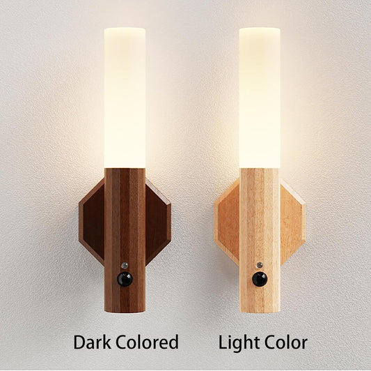 Miebul Motion Sensor Night Light Rechargeable Body Light Indoor Magnetic Wooden LED Wall Sconce for Bedroom Corridor Staircase Cabinet