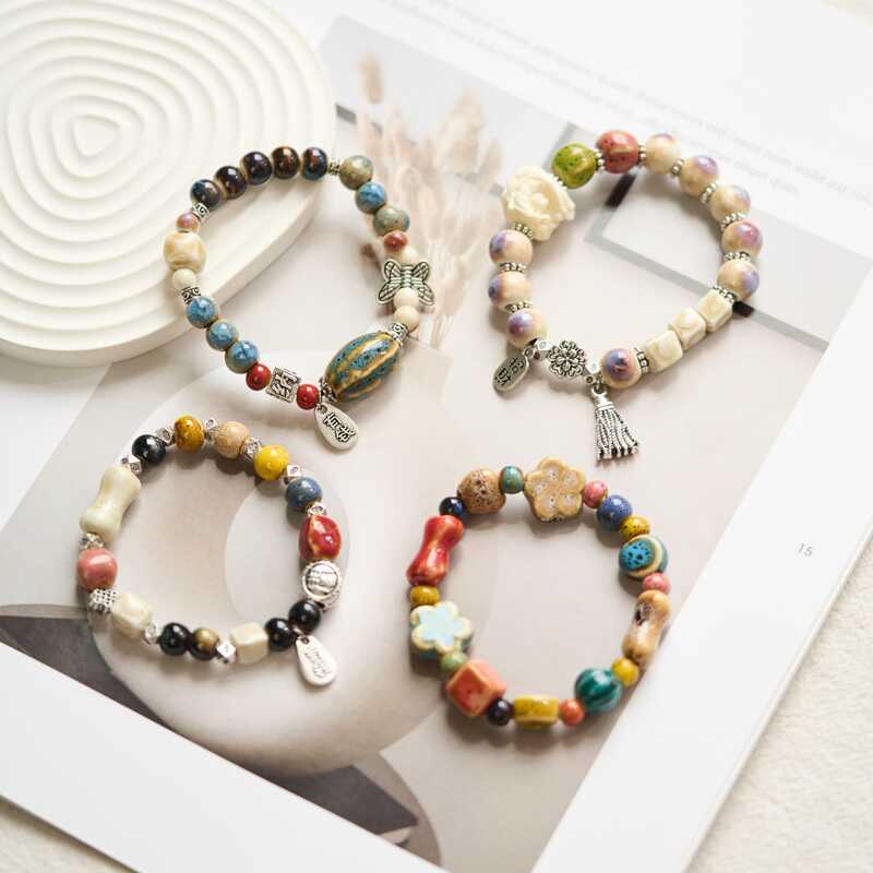 Bracelets for Women Colorful Bead Gold Paperclip Bracelet Summer Handmade Jewelry Gifts