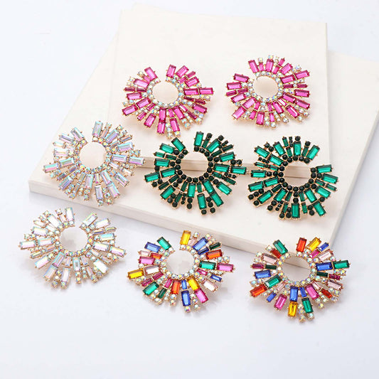 Rhinestone Statement Crystal Earrings Women Colorful Sunflower Chandelier Drop Dangle Prom Earrings Wedding Jewelry Gifts for Girls