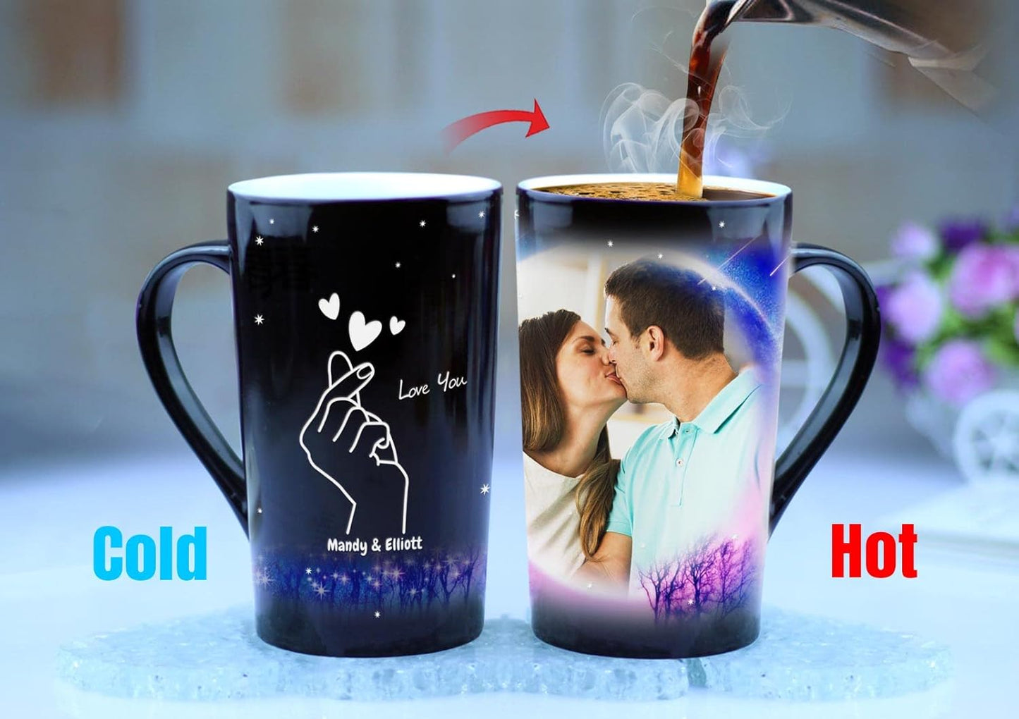 Customized Photos Color Changing Coffee Mugs 16 oz for Birthday Anniversary