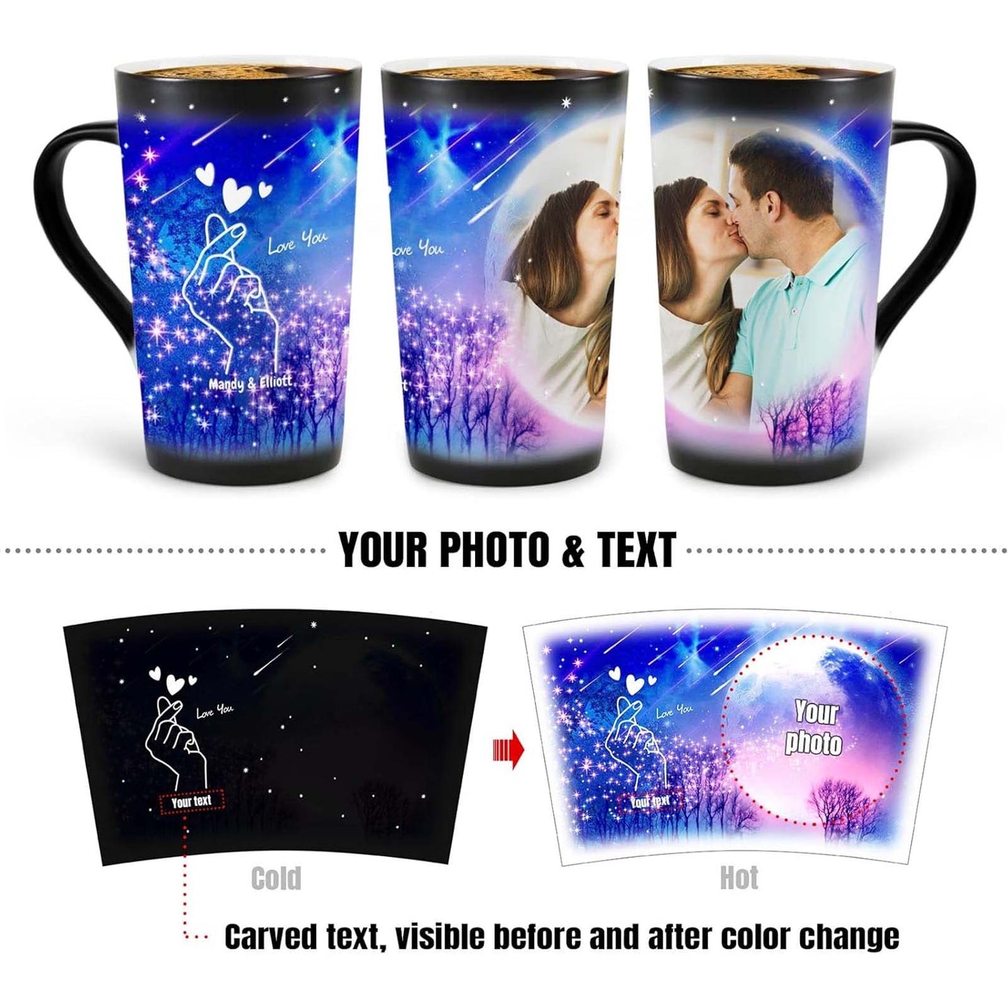 Customized Photos Color Changing Coffee Mugs 16 oz for Birthday Anniversary