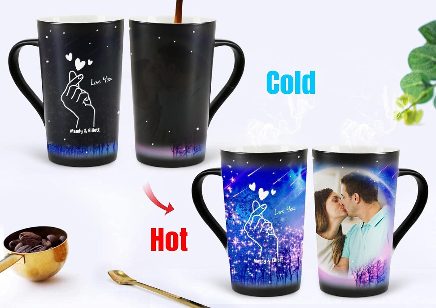 Customized Photos Color Changing Coffee Mugs 16 oz for Birthday Anniversary