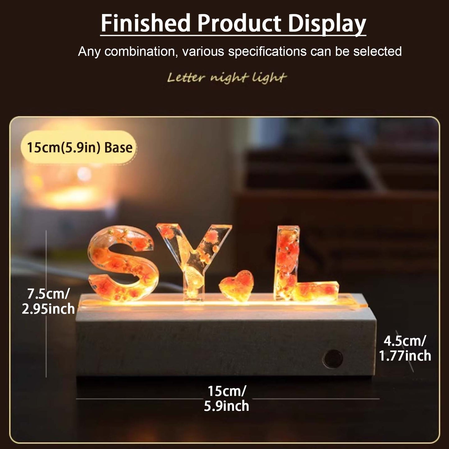 Personalize Gift Custom Flower Letter Mold Flower Resin Night Light